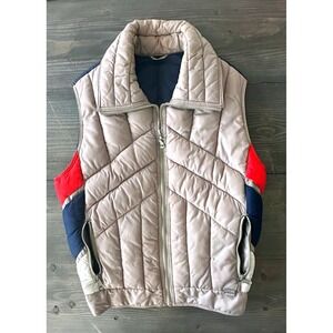 VTG 80's Mountain Goat Puffer Ski Vest Colorblock Down Red Blue Tan Womens Sz M